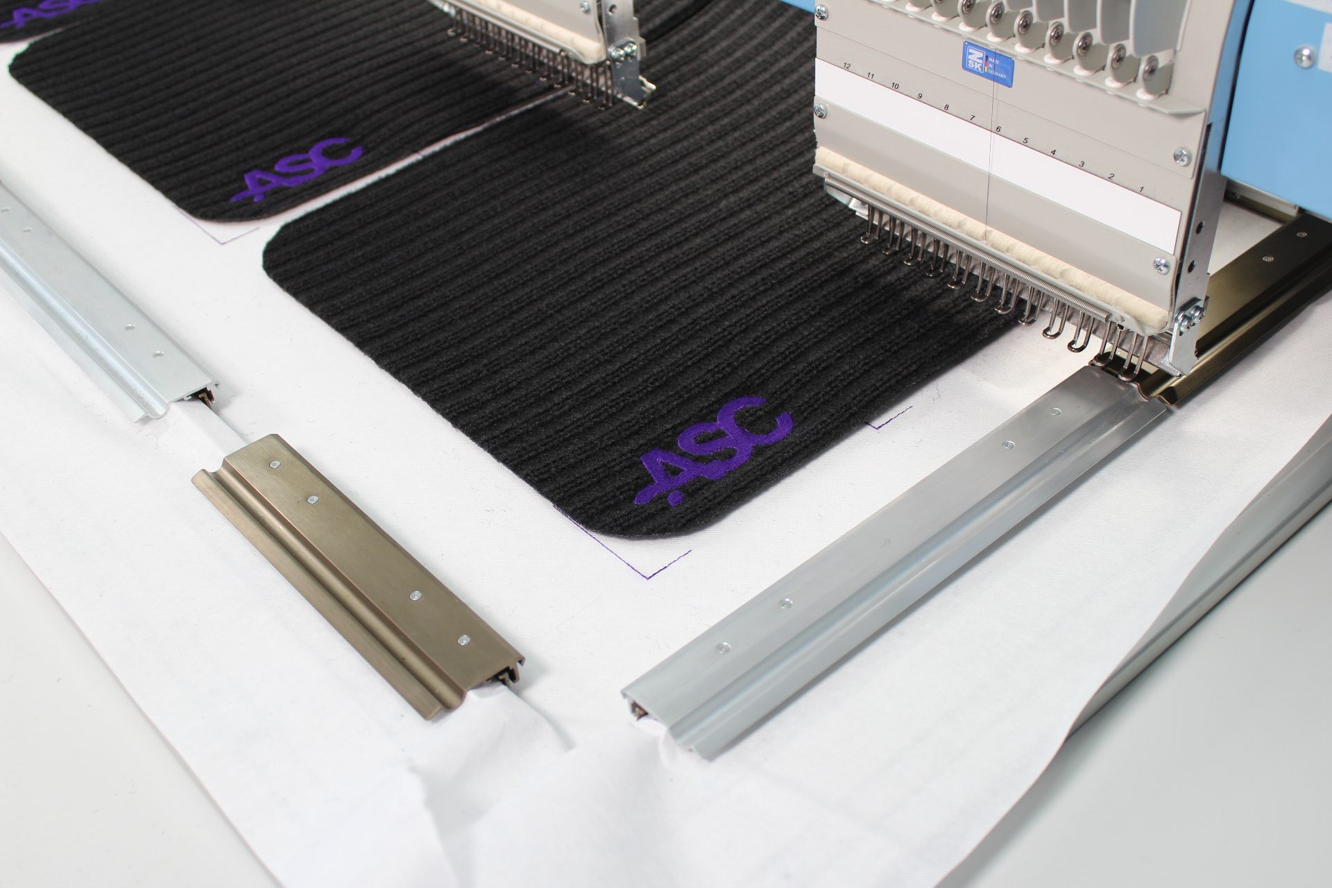 Finished ASC smart mats on the embroidery machine in Woodinville, WA