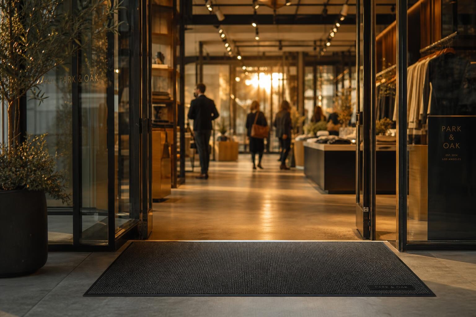 Boutique retail entrance with a discreet ASC smart mat measuring footfall