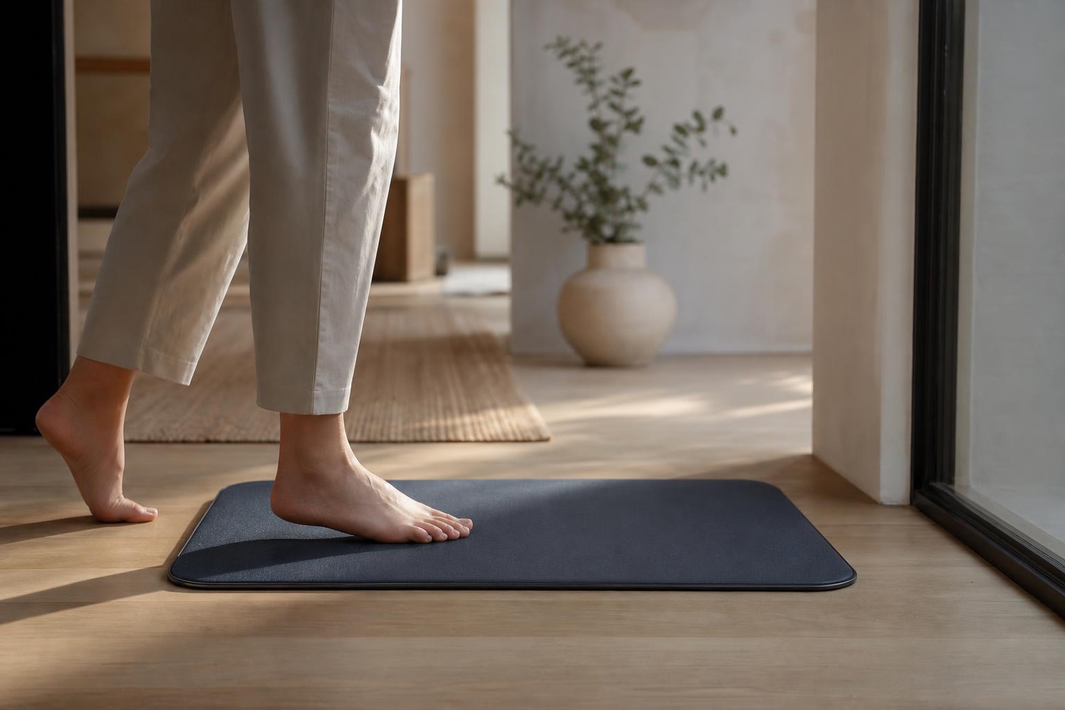 TrampleTek Blue smart presence mat in black, Bluetooth-enabled, made in Woodinville, WA